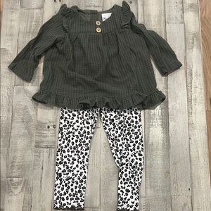 Rare Editions Dark Gray Ruffle Top with Black and White Leopard Leggings- 2T